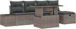 Rantry 6-teiliges Garten Sofa Set mit Kissen Grau Poly Rattan Gartenlounge Model3361198
