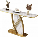 Generisch Moderner Konsolentisch in Gold und Wei&szlig; f&uuml;r den Eingangsbereich, 12 mm Dicke Tischplatte und stabiles Gestell, stilvoller Beistelltisch f&uuml;r Wohnzimmer, Flur, B&uuml;ro (120 x 30 x 80 cm)