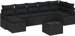 8-teiliges Garten-Sofa Set mit Kissen Beige Poly-Rattan, 2-Sitzer Garten-Sofa mit Kissen Schwarz Poly-Rattan Gartenlounge Model3346483
