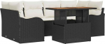 7-teiliges Garten Sofa Set mit Kissen Schwarz Poly Rattan Akazie, 2-Sitzer Garten Sofa mit Kissen Schwarz Poly Rattan Gartenlounge Model3349410
