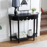 Halbmondf&ouml;rmiger Konsolentisch Schwarz mit Schubladen, Kommode Flur Schmal mit Ablagefl&auml;che f&uuml;r Wohnzimmer, Eingangsbereich und Foyer(100x30x88cm/39x12x35in)