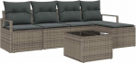 5-teiliges Garten Sofa Set mit Kissen Schwarz Poly Rattan, 2-Sitzer Garten Sofa mit Stauraum & Kissen Grau Poly Rattan Gartenlounge Model3355018