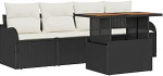 5-teiliges Garten-Sofa-Set mit Kissen Schwarz Poly Rattan Akazie, 2-Sitzer Garten-Sofa mit Kissen Schwarz Poly Rattan Gartenlounge Model3349389