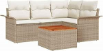 5-teiliges Garten Sofa Set mit Kissen Beige Poly Rattan Akazie Gartenlounge Model3347323