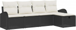 5-teiliges Garten Sofa Set mit Kissen Schwarz Poly-Rattan, 2-Sitzer Garten Sofa mit Stauraum & Kissen Schwarz Poly-Rattan Gartenlounge Model3360388