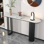 Schmaler Eingangstisch mit Stauraum, rustikaler Marmor-Konsolentisch, Schwarze Metallbeine, stilvolle Flurm&ouml;bel f&uuml;r Wohnzimmer und Eingangsbereich (120 cm)