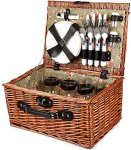 Bingo-Shop Picnic Basket for 4 People Including Cutlery Sets, Corkscrew, Wine Glasses and Ceramic Plates - 29 x 20 x 41 cm Picnic Case Picnic Set Picnic Basket