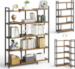 Mondeer Bookcase, Standing Shelf with 5 Levels, Width from 80-146 cm, Adjustable, for Living Room, Study, Office, Vintage Brown