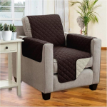 Cleanlevel EST 2016 Reversible Quilted Armchair Protector with Armrests and Side Pockets Armchair Cover Armchair Cushion Protector Throw Protective Cover (Brown/Beige)