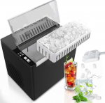 SONOLOR Portable Ice Cube Maker, 9 Cubes in 6 Mins, 12kg/24hrs, 2 Sizes, with Ice Scoop & Basket, One Button Operation - for Home, Office, Bar (Black)