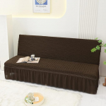 Solid Color Armless Sofa Bed Cover Polyester Spandex Futon Slipcover with Elastic Bottom and Skirt Anti-Slip Protection for Couch Without Armrest -Brown-