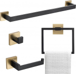 Vannitoa r&auml;tikuriiuli komplekt, must ja kuldne, 4-osaline vannitoa riistvara komplekt, roostevaba teras, vannitoa aksessuaaride komplekt, seinale paigaldatav, 60cm