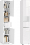 VASAGLE BBC560P31 Vannitoakapp, vannitoam&ouml;&ouml;bel &uuml;he sahtliga, reguleeritavad riiulid, lahtine kamber, 30 x 30 x 170 cm, klassikaline valge v&auml;rvus