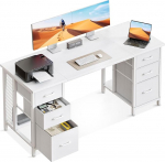 Coleshome kirjutuslaud 6 sahtliga, 160 x 52 cm, riiulitega arvutilaua, valge kirjutuslaud kodukontorisse
