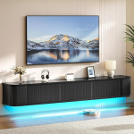YITAHOME 180 cm ujuv teleri statiiv, RGB LED valgustusega seinale paigaldatavad teleririiulid, must k&otilde;rgl&auml;ikega TV meediakonsool, ujuv telerikapp suure hoiuruumiga elutuppa ja magamistuppa