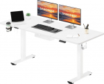 SANODESK reguleeritava k&otilde;rgusega laud, 160 x 60 cm, m&auml;lufunktsiooniga, elektriline seisev laud kodukontorisse, ergonoomiline arvutilaud kaasaegse disainiga ja neljast osast koosneva lauaplaadiga - valge