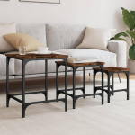 Satztische 3er Set R&auml;uchereiche 40x40 cm, Metall Couchtisch Modern & Platzsparend Nesting Side Table for Living Room, Schlafzimmer & B&uuml;ro