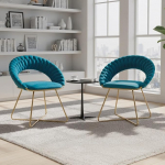 chairus 2 toolist koosnev komplekt, elutuba, sametist k&auml;etugi, tugitool, meigitool magamistuppa, kaasaegne polsterdatud tool kuldsete jalgadega (sinine)