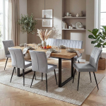 HWC-K16 S&ouml;&ouml;gitoa 4 tooli ja pingi s&ouml;&ouml;gitoa komplekt Velvet Metal Light Grey