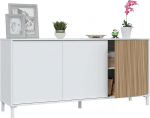 Habitdesign, kaasaegne 3 uksega riidekapp - buffee ja k&uuml;lgkapp elutuppa v&otilde;i s&ouml;&ouml;gituppa, valge ja naturaalne puit, palju hoiuruumi, m&otilde;&otilde;tmed: 154 x 74 x 40 cm (B x K x S), Ethna