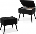 HOMASIS Ristk&uuml;likukujuline sametist garderoobilaud pehmendusega istme kokkupandav jalatugi puidust jalgadega kokkupandava kaanega sissek&auml;igu magamistoas elutuppa (must)