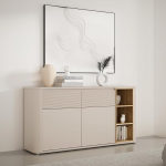 Forte BREATHTAKER Sideboard 160, modern minimalistisch, 2-t&uuml;rig, 2 Schubladen, Regalfach, Reliefstruktur, Holzwerkstoff, Beige/Mauvella Eiche Holzdekor, 160 cm lai x 83,1 cm hoch x 41,3 cm tief
