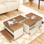 Ratastega kohvilaud, elutoa laud puidust 2 sahtliga, modulaarne ebatavaline kohvilaud, kohvilaud, k&otilde;rvallaud ratastega diivanile, elutuppa, kontorisse (pruun)