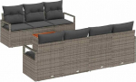 8-teiliges Garten-Sofa-Set mit Kissen Grau Poly-Rattan Akazie, 2-Sitzer Garten-Sofa mit Kissen Grau Poly-Rattan Gartenlounge Model3347664