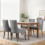 SoarFlash polsterdatud s&ouml;&ouml;gitoolid Cloud Suede Studded Trim Elegant Stepped Curved Wooden Base K&ouml;&ouml;k s&ouml;&ouml;gituba Set of 4 Grey