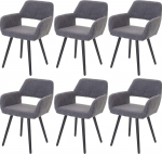 Mendler HWC-A50 II 6 s&ouml;&ouml;gitoolist koosnev komplekt K&ouml;&ouml;gitoolid Retro 50ndate disain Tekstiilist hallid tumedad jalad