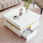 KOMHTOM k&otilde;rge l&auml;ikega kohvilaud valge elutoa laud kahe sahtliga kaasaegne minimalistlik ruudukujuline k&uuml;ljelaud (valge)