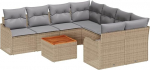 9-teiliges Garten Sofa Set mit Kissen Beige Poly Rattan Akazie, 2-Sitzer Garten Sofa mit Kissen Beige Poly Rattan Gartenlounge Model3347434