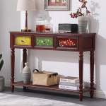 JSWHYBD K&auml;sitsi v&auml;rvitud massiivpuidust konsoollaud ameerika stiilis, 2/3 sahtlitega ja hoiukambriga sissep&auml;&auml;sulaud elutuppa, esiku kaunistamiseks, klassikaline punane, 85 x 30 x 85 cm.