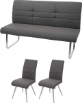 Mendler HWC-G55 Dining Room Chairs and Benches Set of 2, Fabric/Textile Stainless Steel - Grey/Brown Bench 160 cm