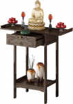 Buddhistischer Altartisch aus Bambus mit Schublade, Kleiner Schreinschrank zur Meditation, Gebetsst&auml;nder und R&auml;ucherst&auml;bchenhalter - chinesische Schreinnische (120 x 35 x 100 cm)