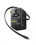 Baseus Enercore 70 W reisiadapter maailmas koos sisset&otilde;mmatava kaabliga, universaalne reisipistik 2AC + 2USB A + USB C, rahvusvaheline pistikupesa adapter, USA, Inglismaa, Jaapan, Tai, Austraalia jaoks.