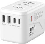 LENCENT universaalne reisimisadapter, GaN III 65W rahvusvaheline laadija 2 USB-A ja 3 Type-C PD kiirlaadimisega, &uuml;lemaailmne reisipistikupesa adapter A/C/G/I (USA/UK/EL/AUS) pistikupesadele, valge