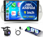 4G + 64G traadita Carplay Android autoradio 2 DIN Fiat 500 2007-2015 9-tollise puuteekraaniga autoraadio traadita Android auto navigatsiooniga GPS WiFi peeglilink Bluetooth FM/RDS raadio 32 EQ/SWC tagaosa