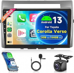 2G + 64G traadita Carplay Android 13 Autoradio 2 DIN Toyota Corolla Verso 2004-2009 jaoks koos Android auto navigatsiooniga GPS WiFi 9-tolline autoraadio koos peeglilinkiga Bluetooth FM/RDS raadio DAB/EQ/SWC tagumine osa