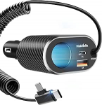 5-in-1 autolaadija, sigaretis&uuml;&uuml;taja USB C adapter 100 W pistikupesaga, 1,5 m spiraalne C-t&uuml;&uuml;pi kaabel, kiirlaadija, autolaadija iPhone 17 16 15 14 13 iPad Samsung Galaxy GPS auto lisaseadmed