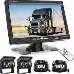 Hikity tagurduskaamera 2 kaamera komplekt, 7-tolline LCD monitor, veekindel &ouml;ise n&auml;gemise tagurduskaamera komplekt 15 m / 10 m kaabliga autole, veoautole, haagissuvilale, kaubikule, haagisele, 12V-24V
