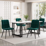 HYUB Dining Room Set with Dining Table and 4 Green Chairs, Kitchen Table Set, for Kitchen and Living Room, Velvet Dining Room Set with Black Table Legs, Suitable for Family Reunions