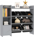 AIYAPLAY Toy Storage Unit, with 8 Removable Containers, Storage Shelves, Closet, Toy Organiser, for Playroom, Nursery, Kids Room, Grey