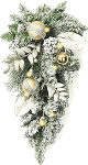 Valery Madelyn 61 cm / 24-tolline j&otilde;ulukarikas Teardrop Swag Large koos 20 LED-taimeriga, j&otilde;ulukarikas valge kuldse kuuliga m&auml;nnikoonustega esiuksele, trepile, verandale, &otilde;ue, aknale, lauale.