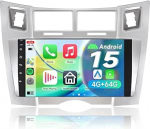 Autoraadio Toyota Yaris 2 XP90 2005-2010 2+64 GB Android 14 Wireless Carplay Pea&uuml;ksus 9-tolline puuteekraan GPS navigatsioon Bluetooth WiFi DSP