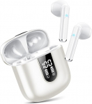 Jesebang Bluetooth k&otilde;rvaklapid, traadita Bluetooth 5.3, &uuml;likerged k&otilde;rvaklapid HD-mikrofoniga, suurep&auml;rane heli muusika voogesitus kuni 30 tundi, LED-ekraan, IP7 veekindel, valge