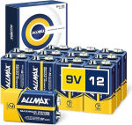 Allmax 9V maksimaalse v&otilde;imsusega leelispatareid (12 tk) - &uuml;limalt vastupidavad, 7-aastane s&auml;ilivusaeg, lekkekindel disain - ideaalne suitsuanduritele ja juhtmeta mikrofonidele (9 volti).