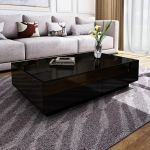 Living Room Side Table with Storage Space 4 Drawers LED Lighting Wood Rectangular High Gloss Surface Coffee Table Coffee Table Living Room Table Sofa Table Couch Table Wood (Black)