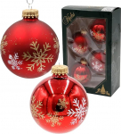 Dekohelden24 Lauschaer j&otilde;ulupuu kaunistused 4 klaasist mati ja l&auml;ikiva punase v&auml;rvi k&auml;sitsi kaunistatud lumehelveste ja kuldsete kroonidega, l&auml;bim&otilde;&otilde;t umbes 7 cm.