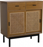 DRW Entrance Table with 2 Sliding Doors and 2 Drawers Made of MDF, Willow and Metal in Natural and Black, 80 x 40 x 89 cm, Colourful, Standard